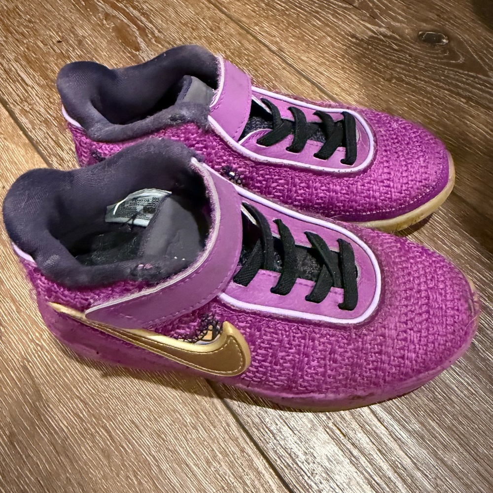 Nike Kids Purple and Gold Sneakers